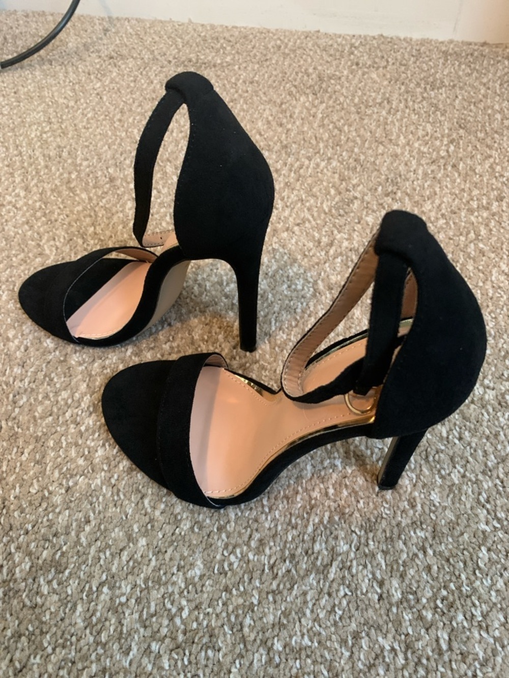 Classic Black Suede Ankle-Strap Heels